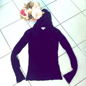 Old navy hooded vneck cable knit sweater navy blue